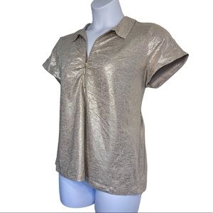 Chicos Size 3 Zenergy Golf Gold Metallic Quarter Zip Polo Top / Shirt XL